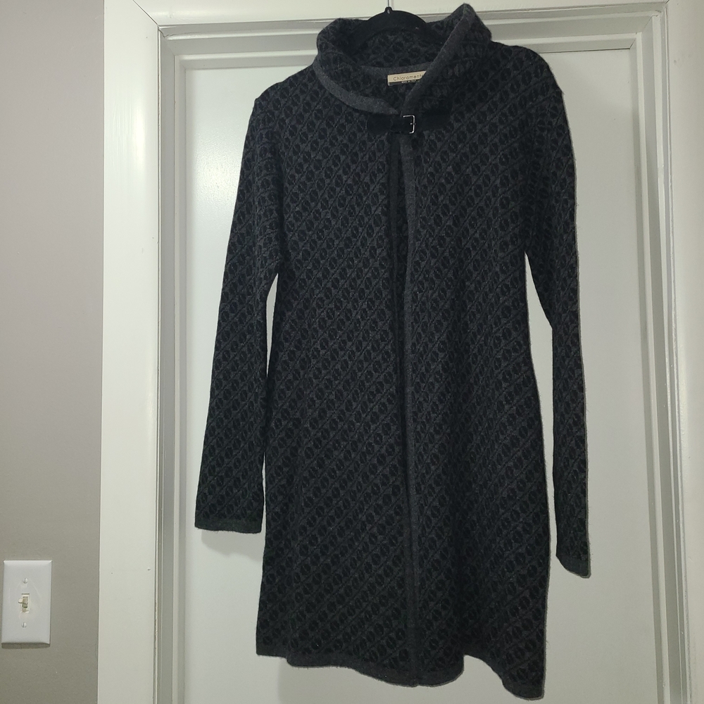 Chiaramente wool blend open‎ cardigan gray black pattern
